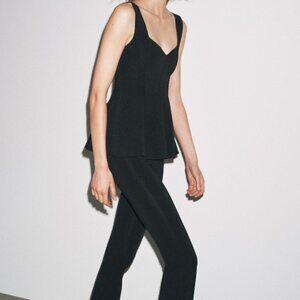 NWT Zara Black Sculpt Fabric Camisole Top & flared pants set Large